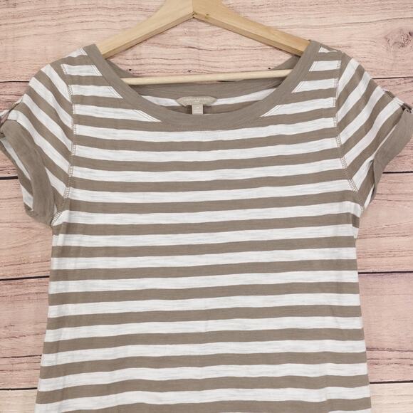 New Banana Republic Dress Womens Medium Beige Stripe Short T-Shirt Cotton Casual - Picture 2 of 11